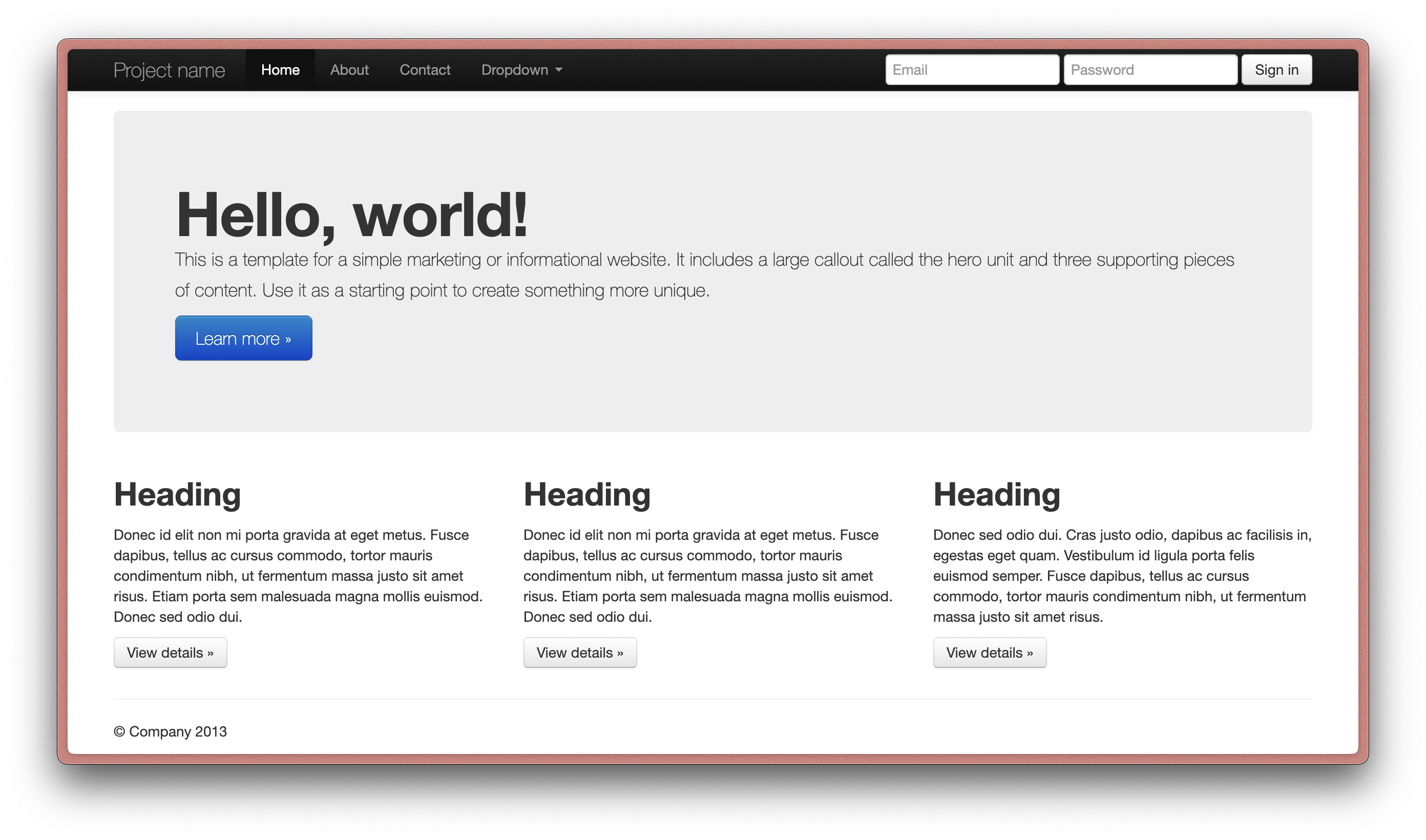 A demo example of a Bootstrap web, circa 2013