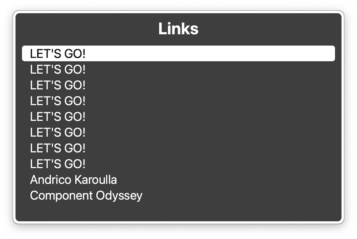 The VoiceOver list of links has 8 links on the page with the name 'Lets go!'