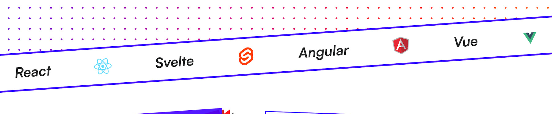 A marquee element with the words react, svelte, vue, and angular inside of it