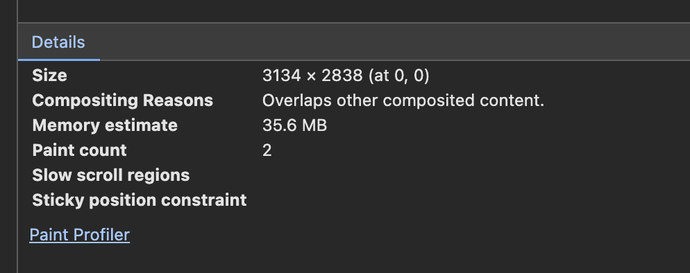 Paint count for the background div layer is 2.