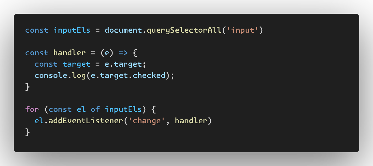 JavaScript iterating over all the inputs and adding an event listener to each one